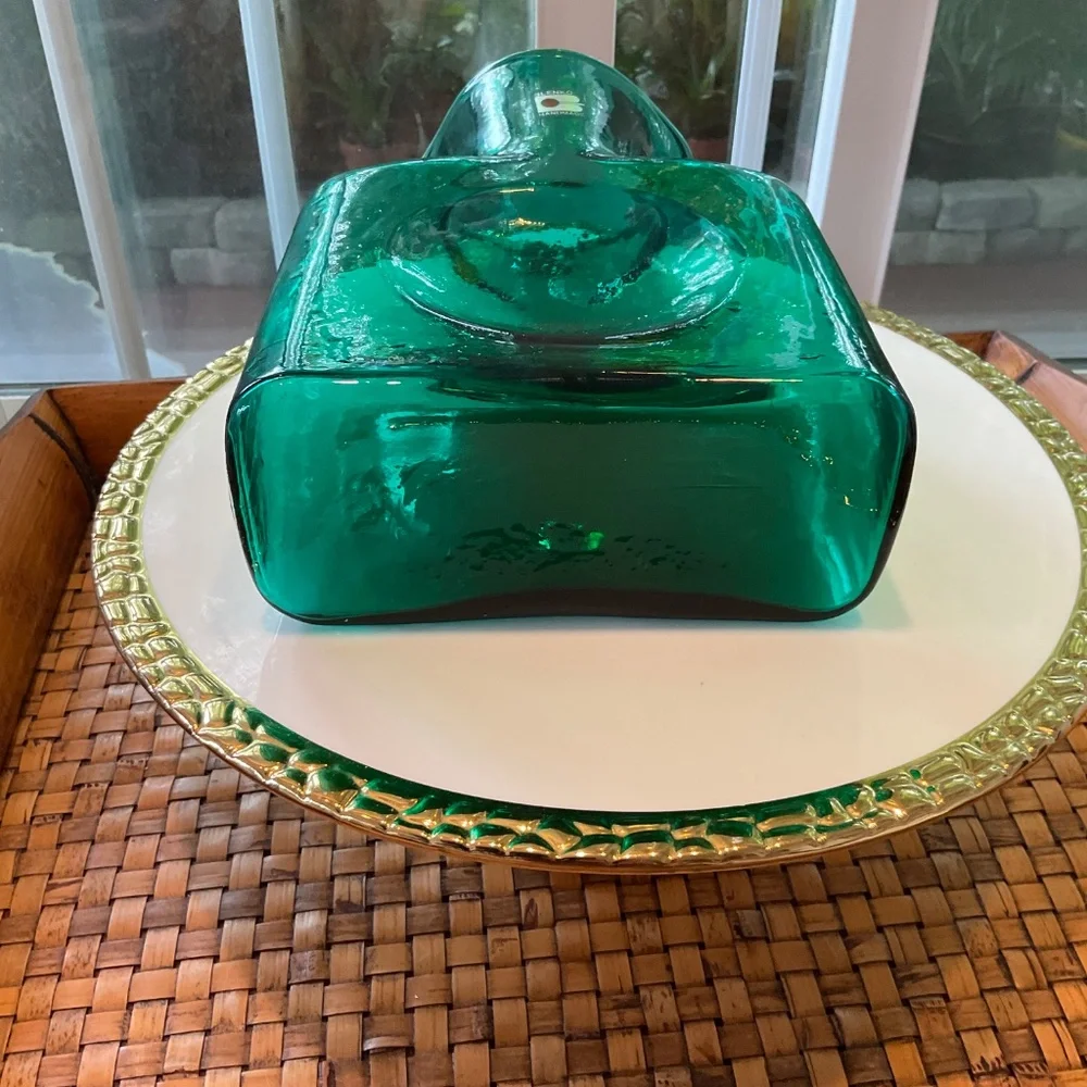 BLENKO VTG Beautiful Double Spout Green Glass Pitcher Vase